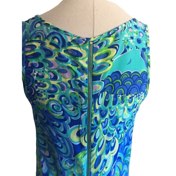 Lilly Pulitzer Top Women's Size Small Green Blue Silk Sleeveless Zip Back - Picture 5 of 7